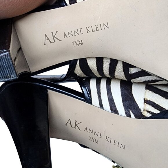 VTG Anne Klein Pony Hair Leather Zebra Print Slingback Peep Toe Heels Size 7.5 - Picture 14 of 15